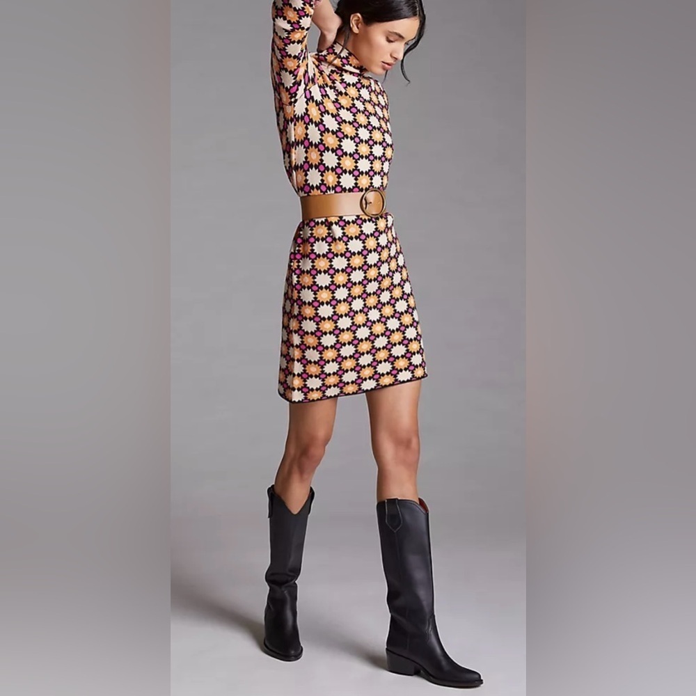 Anthropologie Maeve turtleneck Mini- Dress in Pink and Black Size Large